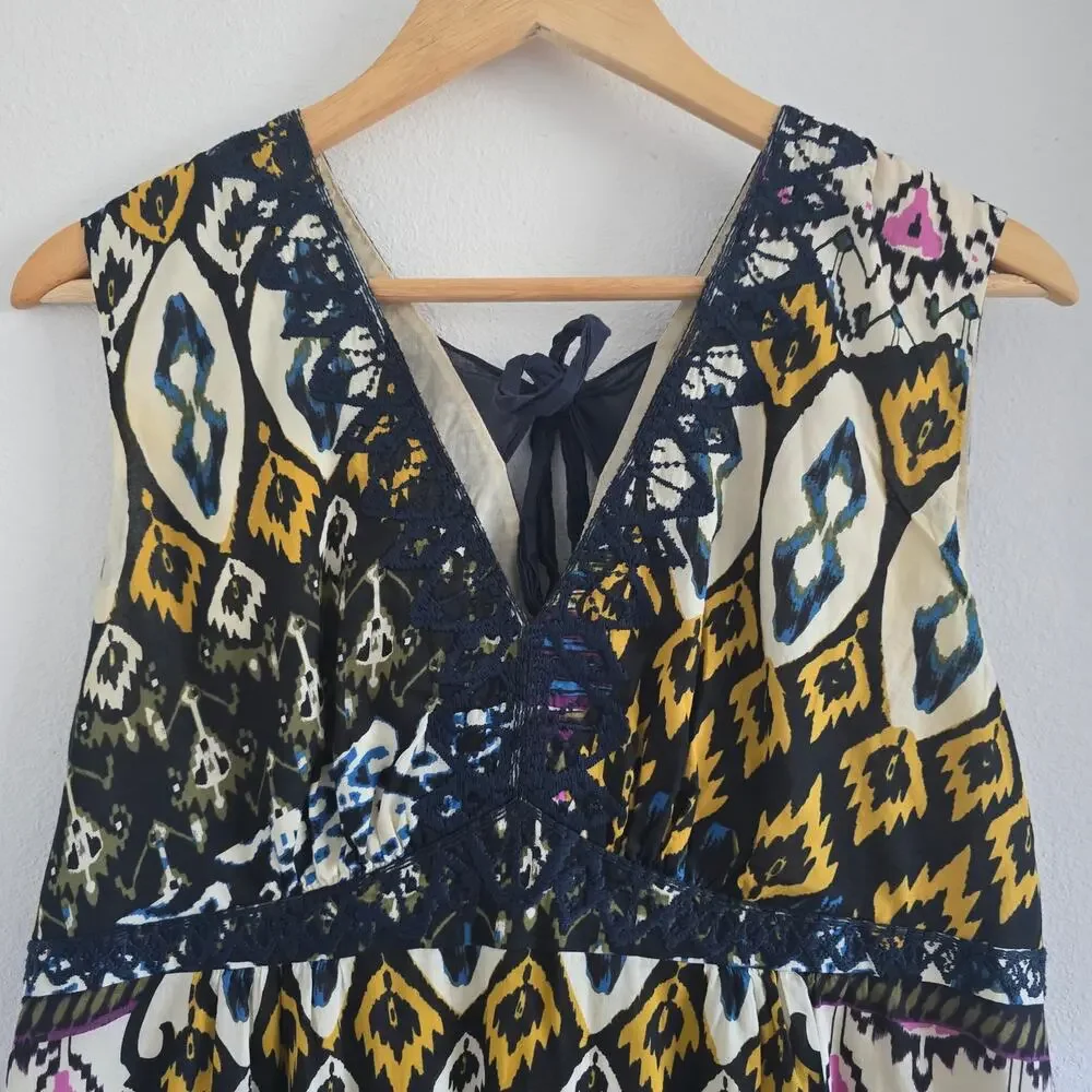Jigsaw Boho Embroidered Maxi Dress Size 10/ US-S Cotton Sleeveless V-neck Artsy
